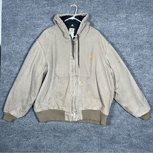 Carhartt Mens XXL Gray Brown Farm Work Wear Quilted Insulated Hooded Canvas Coat